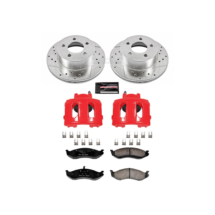 Power Stop Z23 Evolution Sport Brake Kit with Brake Pads, Powder Coated Calipers Drilled and Slotted Rotors For Jeep Cherokee XJ Grand Cherokee Wrangler [Application Specific]