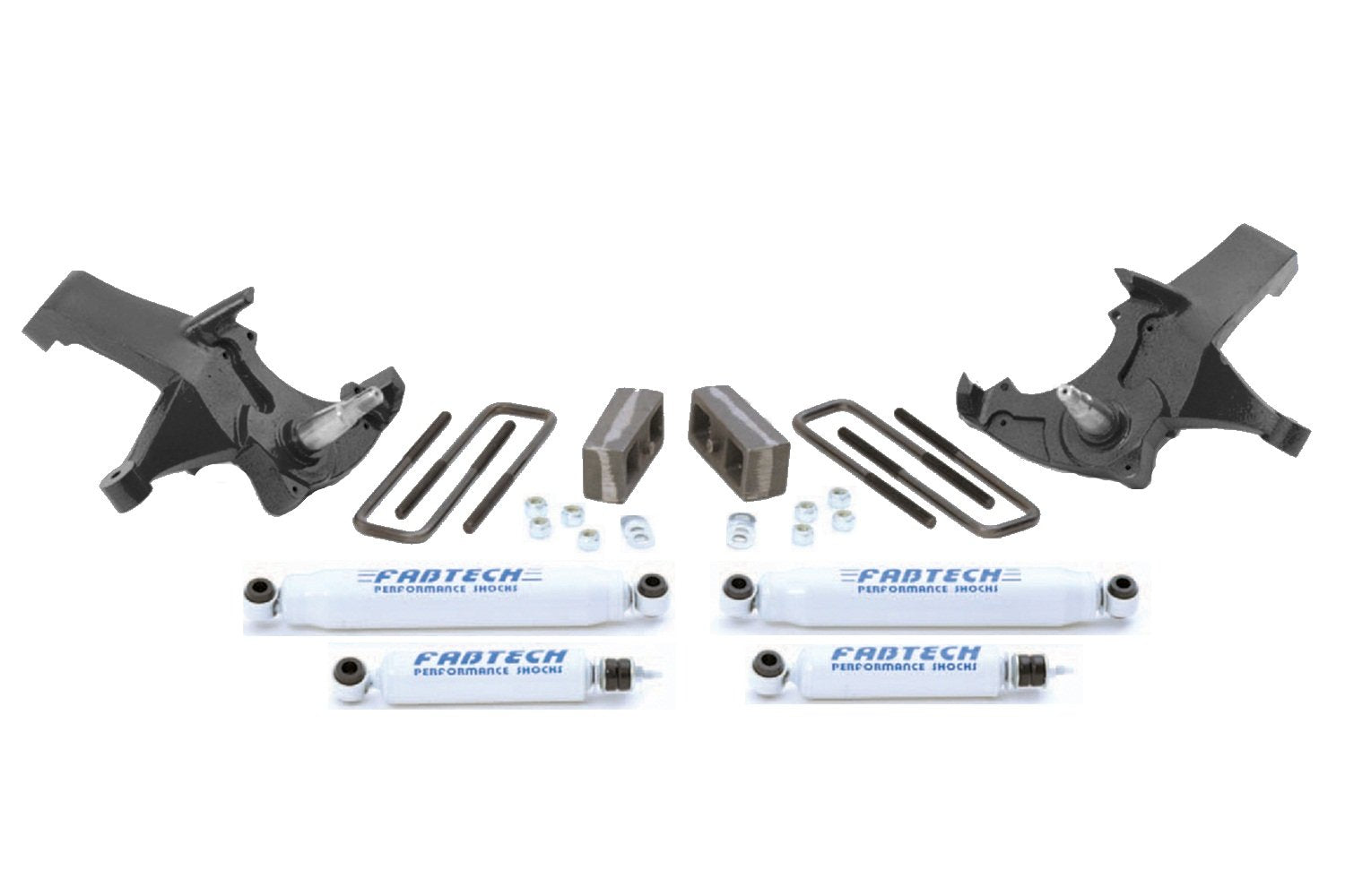 Fabtech K1036 Lift System Spindle w/Performance Shocks 4 in. Lift Incl. Spindles Rear Blocks And U-Bolts Front And Rear Shock