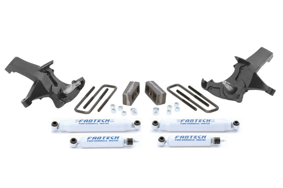 Fabtech K1036 Lift System Spindle w/Performance Shocks 4 in. Lift Incl. Spindles Rear Blocks And U-Bolts Front And Rear Shock