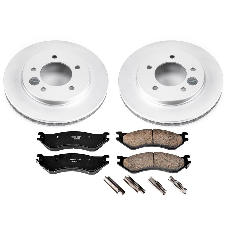 Power Stop Coated Brake Rotor and CRK1869 Ceramic Brake Pads- Front For Ford Expedition 1997-2002, Lincoln Navigator 1998-2002 [Model Specific]