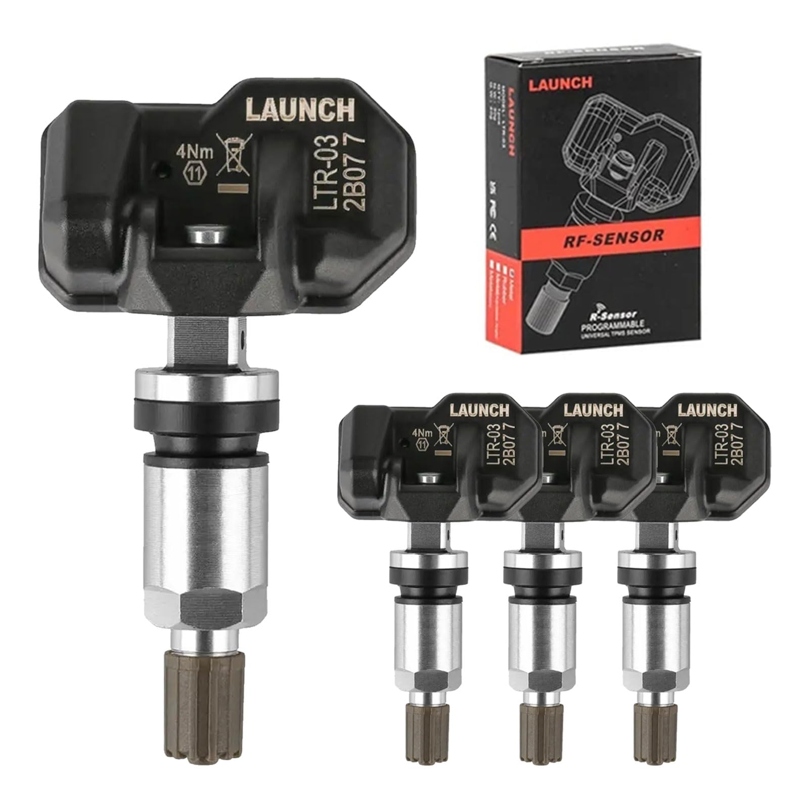 TPMS Sensor LAUNCH LTR-03 315MHz/433MHz Dual Frequency Screw-in Metal Tire Pressure Monitor System Programmable Replace OE-Sensor for LAUNCH TPMS Tool Update Version of LTR-01 - [Pack of 4]