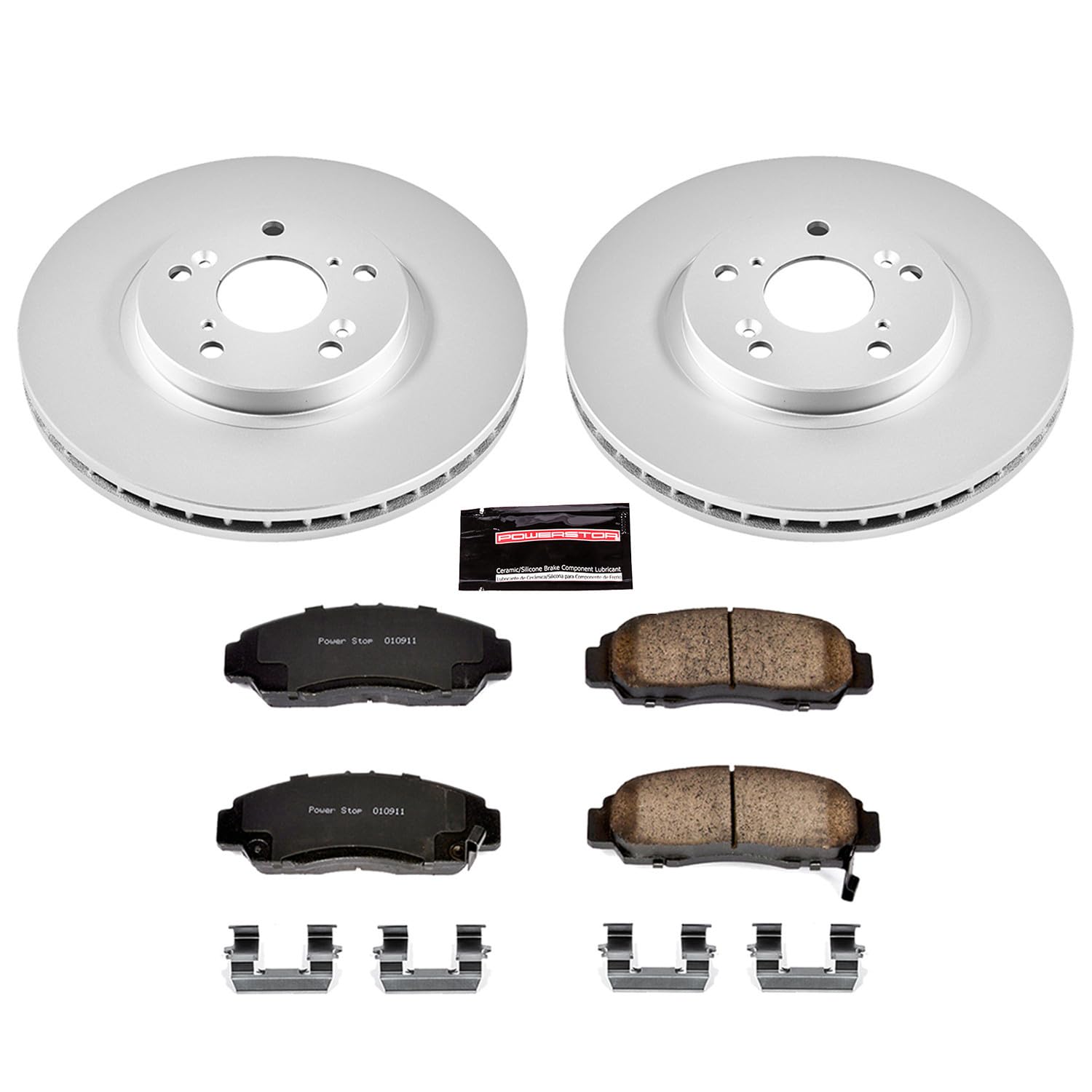 Power Stop Coated Brake Rotor & CRK2292 Ceramic Brake Pads- front For Acura CL 2001-2003, Acura TL 1999-2008, Acura TSX 2004-2010, Honda Accord 2003-2011 [Model Specific]