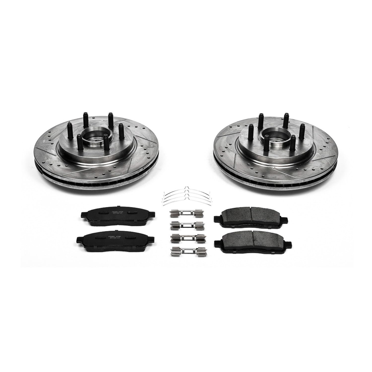 Power Stop K1939 Z23 Carbon Fiber Brake Pads with Drilled & Slotted Brake Rotors Kit For Ford F-150 2004-2008, Lincoln Mark LT 2006-2008 [Model Specific]