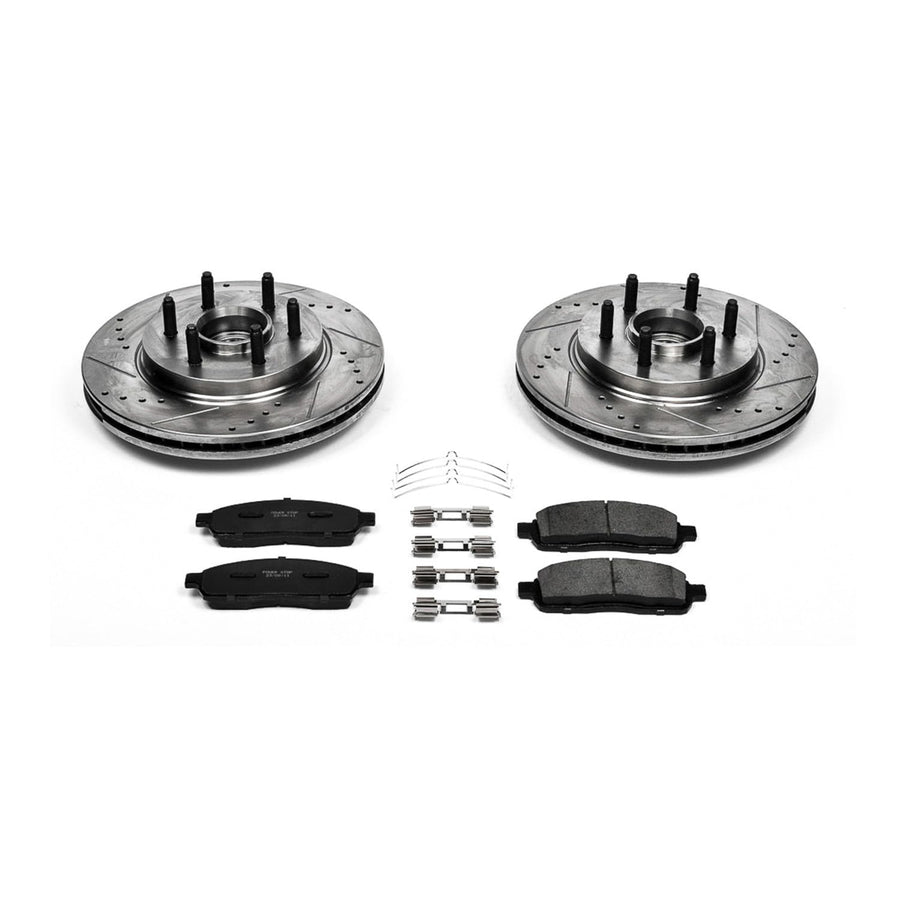 Power Stop K1939 Z23 Carbon Fiber Brake Pads with Drilled & Slotted Brake Rotors Kit For Ford F-150 2004-2008, Lincoln Mark LT 2006-2008 [Model Specific]
