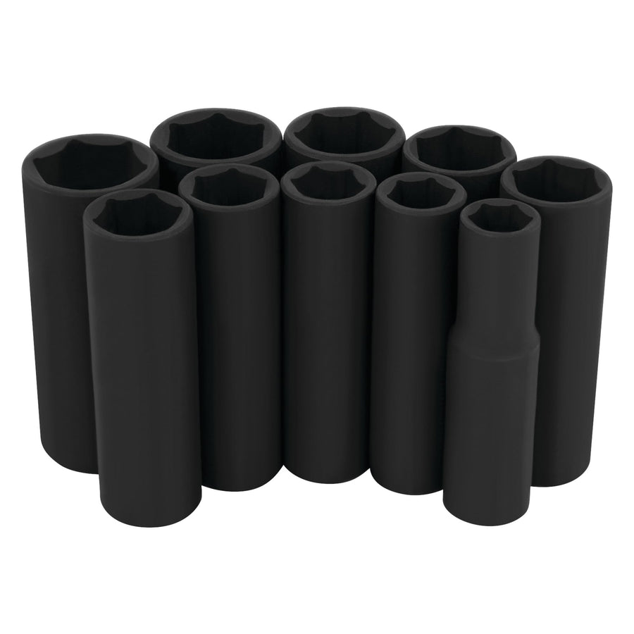 10-Piece Performance Tool W38401 3/8-Inch Drive Metric Black Laser Etched Deep Socket Set