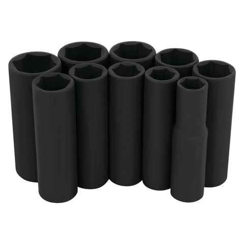 10-Piece Performance Tool W38401 3/8-Inch Drive Metric Black Laser Etched Deep Socket Set