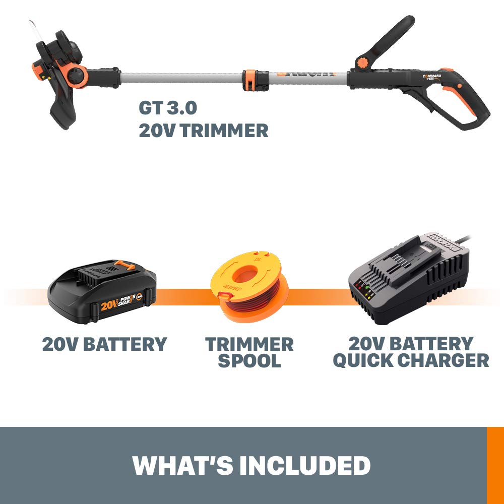 Worx 20V String Trimmer GT3.0 Cordless 12" Edger & Weed Trimmer (1) Battery & Charger Included WG163.8