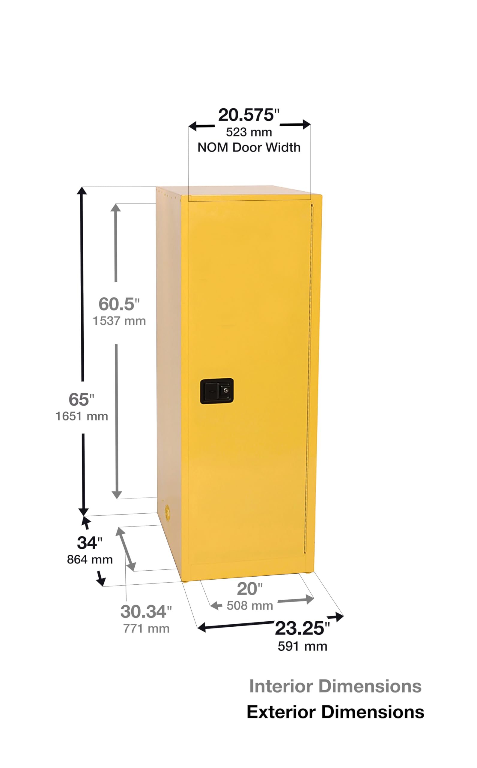 48 Gallon Eagle American Made F﻿lammable Liquid Storage Cabinet, Manual-Close Slimline Fireproof Cabinet for Schools, Garages, Manufacturing Facilities, 23" x 34" x 65", 1946X