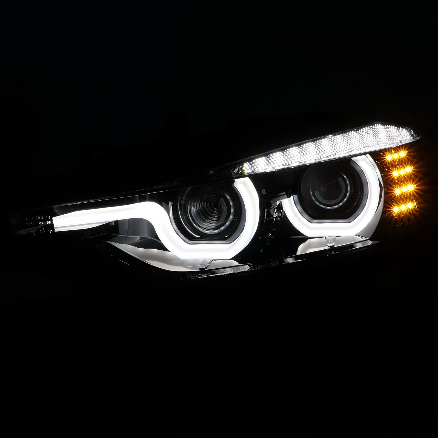 U-Halo Spec-D Tuning Projector Headlights+LED Signal Pearl Black Compatible with 2012-2015 Ford F30 3-Series L+R Pair Head Light Lamp Assembly