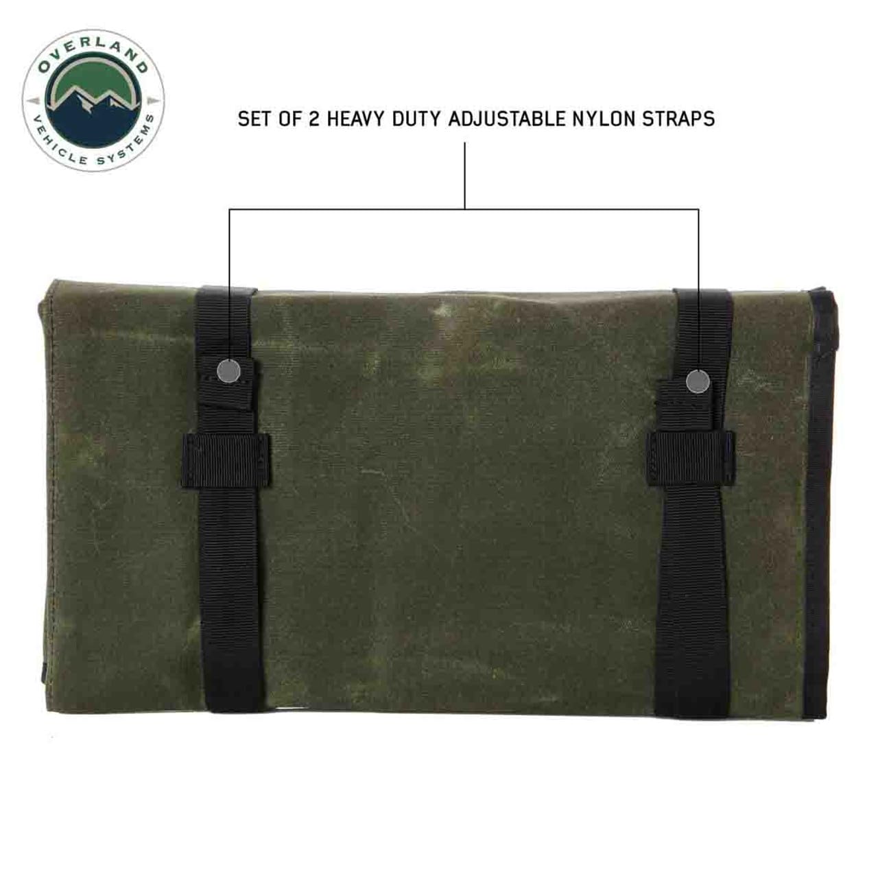 Overland Vehicle Systems General Tool Storage Bag Rolled - #16 Military Style Waxed Canvas - 19 Storage Pockets - Infused with Paraffin Wax Waterproofing