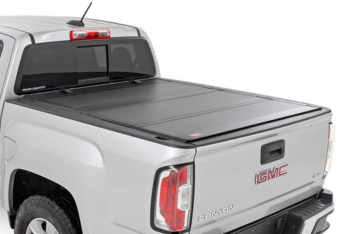 Rough Country Hard Tri-Fold Tonneau Cover for Chevy Colorado & GMC Canyon (2015-2026) - Aluminum Flip-Up Folding Bed Cover, Fits 5' (60") Bed