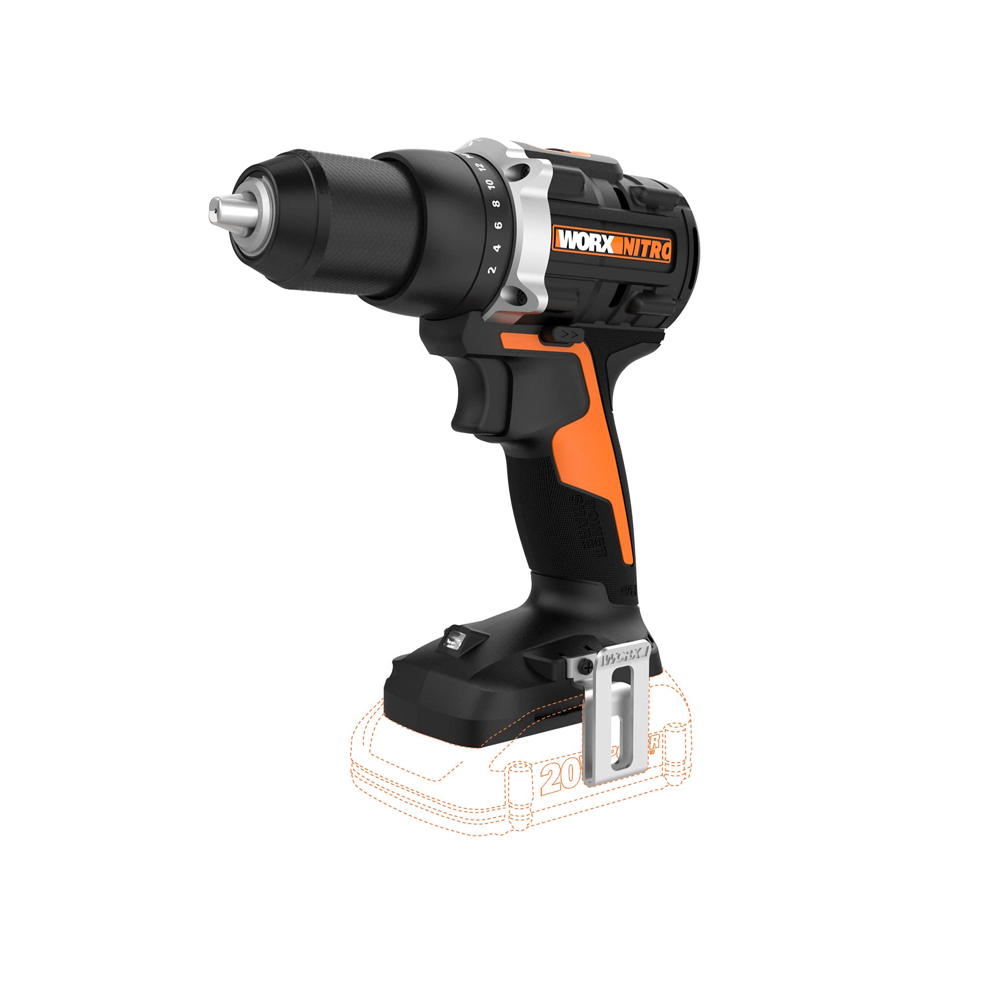 20V Worx Nitro 1/2" Cordless Brushless Drill Driver - 535 in-lbs. Torque, Heavy-Duty 1/2" Chuck, Drill Set with Storage Bag, Power Share Compatible - Tool Only