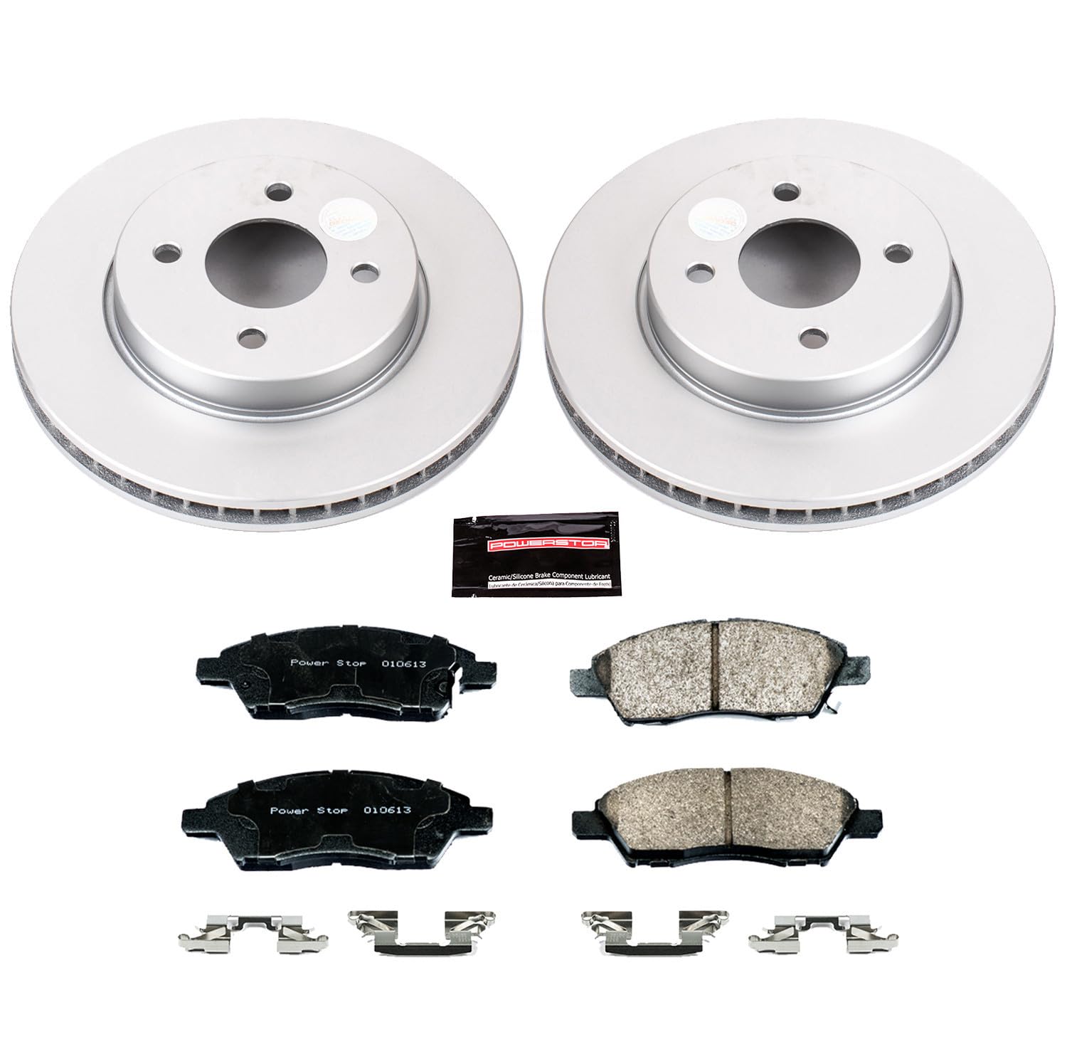 Power Stop Coated Brake Rotor CRK6096 & Ceramic Brake Pads- front For Nissan Versa 2012-2019, Nissan Versa Note 2014-2019 [Model Specific]