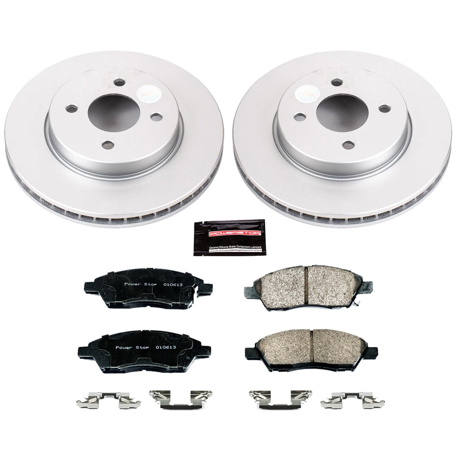 Power Stop Coated Brake Rotor CRK6096 & Ceramic Brake Pads- front For Nissan Versa 2012-2019, Nissan Versa Note 2014-2019 [Model Specific]