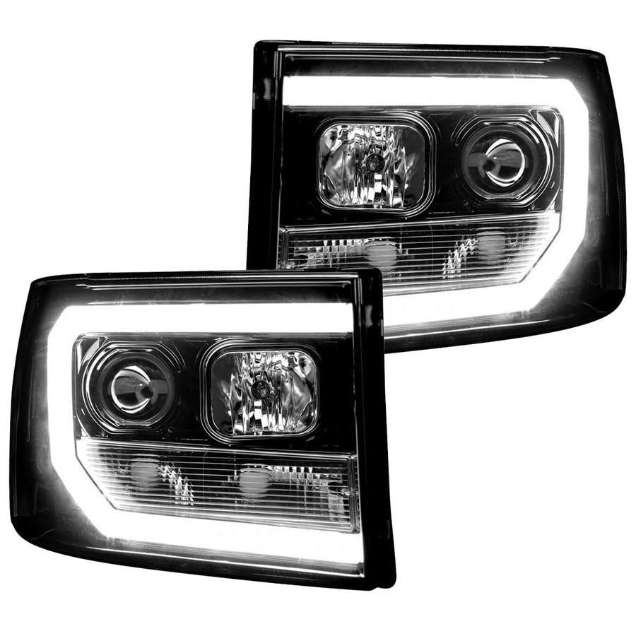 RECON - Projector Headlights Fits 2007-2013 Sierra (1500, 2500, 3500) OLED Halos & DRL - Smoked Lens