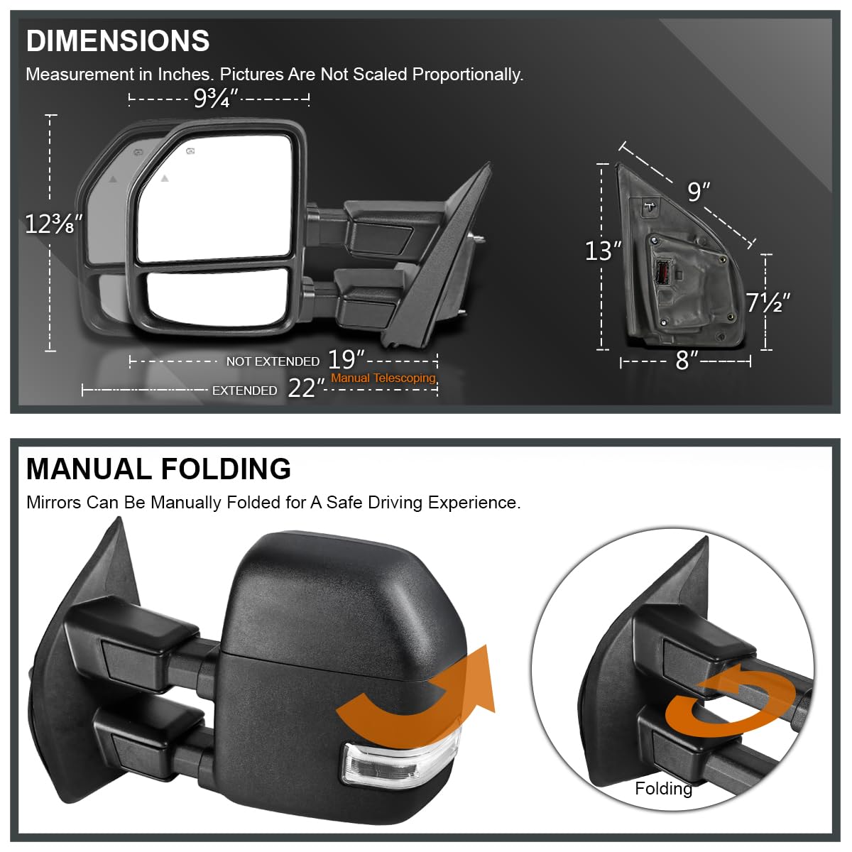 Spec-D Tuning Sequential LED Power Heated Towing Mirrors Compatible with 2017-2019 Ford F-250, F-350 Super Duty, Left + Right Pair