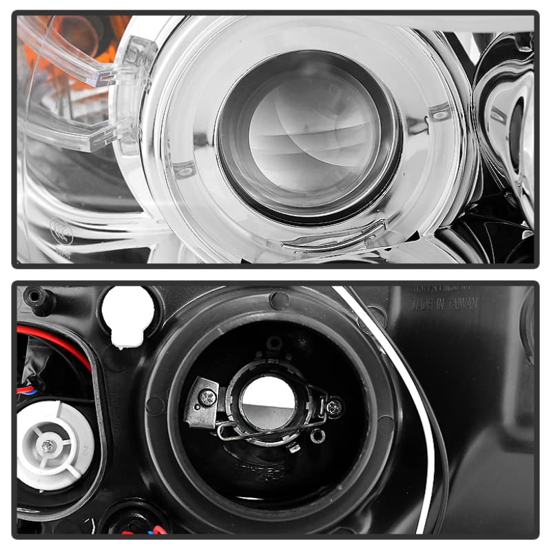 BMW E90 3-Series 06-08 4DR Spyder Projector Headlights - LED Halo - Amber Reflector - Replaceable Eyebrow Bulb - Chrome - High H1 (Included) - Low H7 (Included)