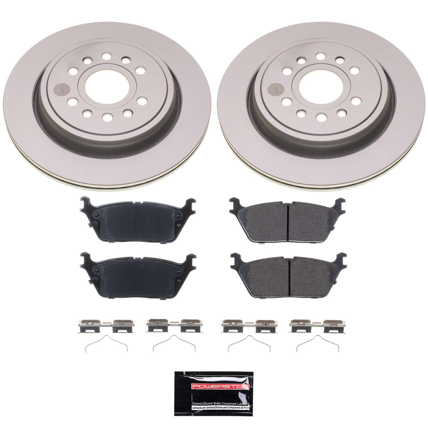 Power Stop CRK8873 Brake Kit For Grand Wagoneer 2022-2023, Grand Wagoneer L 2023, Wagoneer 2022-2023, Wagoneer L 2023, Ram 1500 2021-2023 Rear Geomet Coated Brake Rotors and Pads [App Specific]