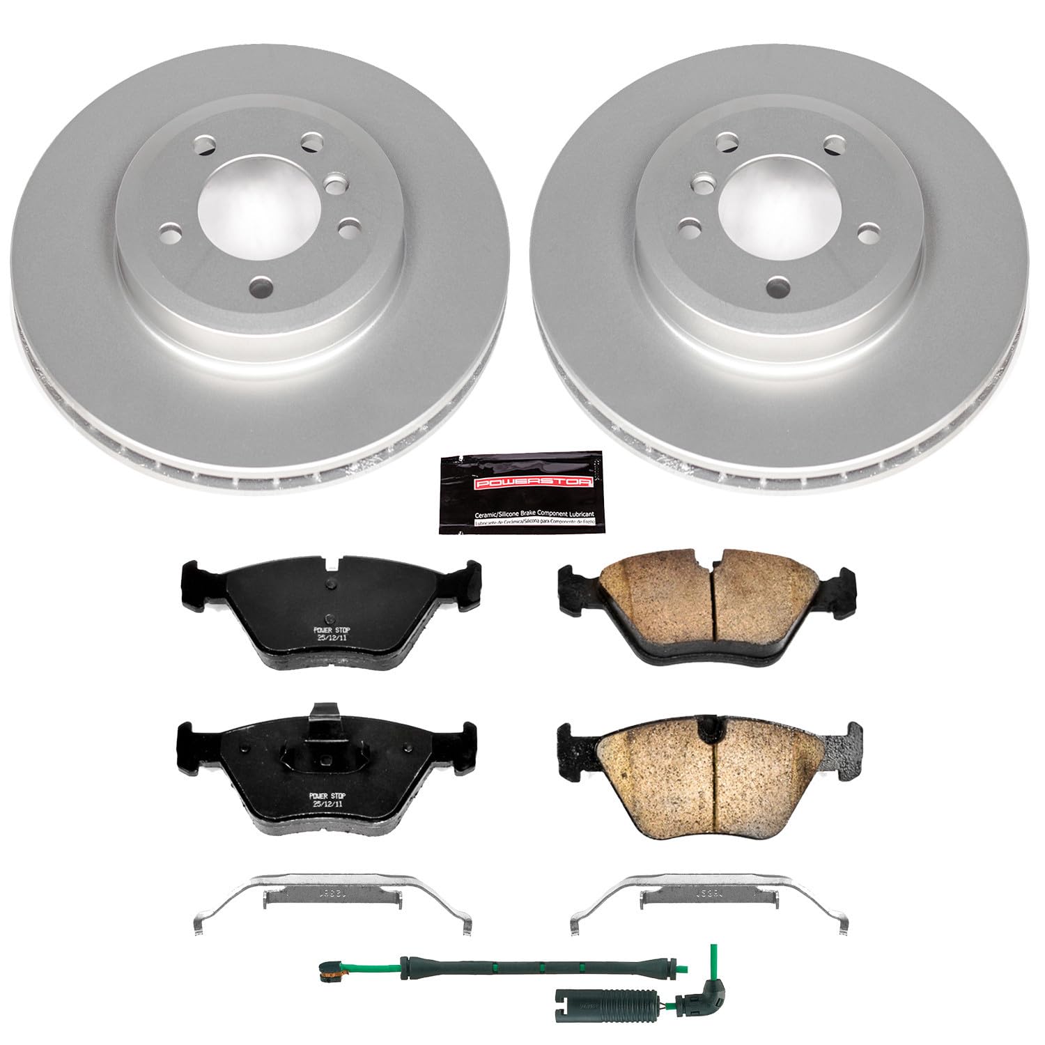 Power Stop Z23 Evolution Geomet Coated Brake Kit and 1 Front Sensor Wire For BMW 330Ci 2001-2006, BMW 330i 2001-2005, BMW 330xi 2001-2005 [Model Specific]