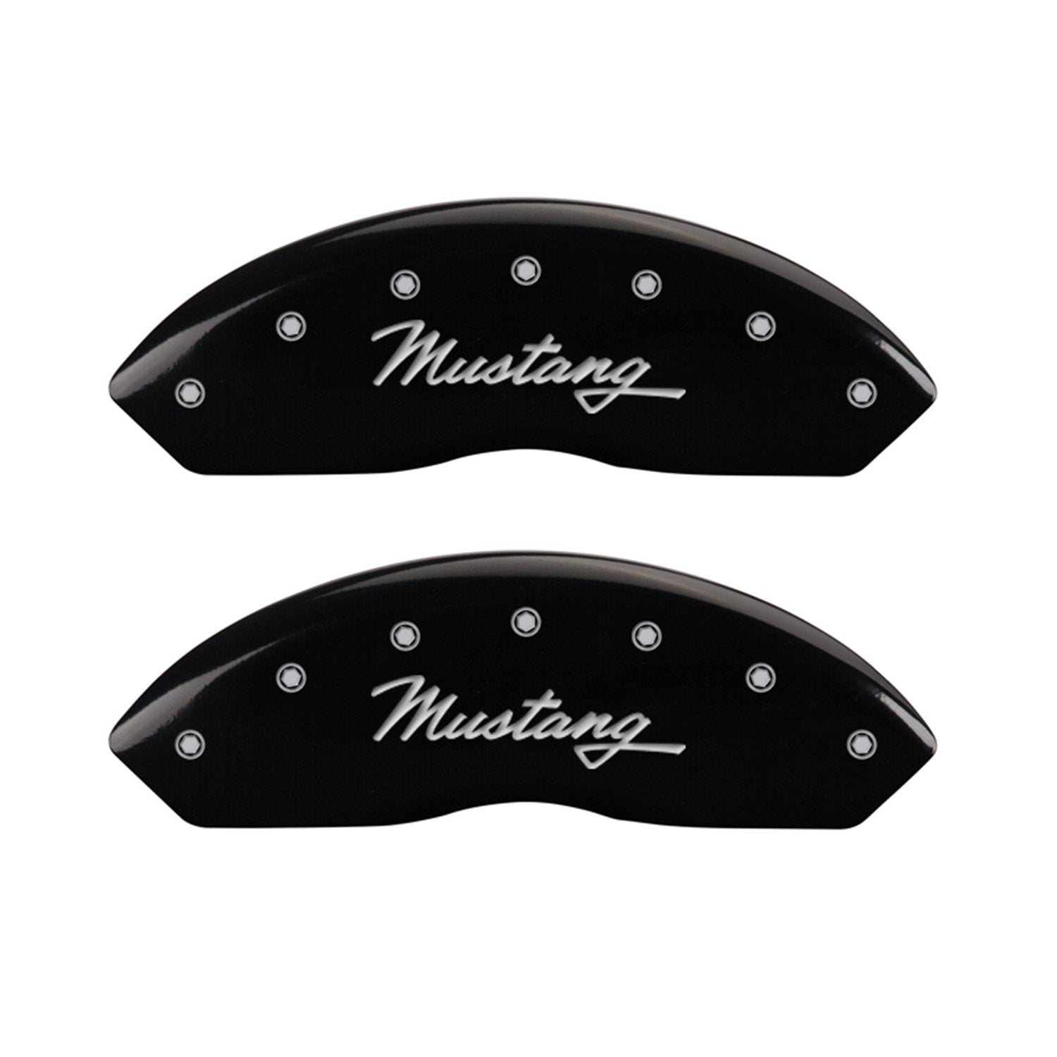 Mustang Classic Cursive Logo Type MGP Caliper Covers 10014FMCCBK with Black Powder Coat Finish and Silver Characters, (Set of 2)