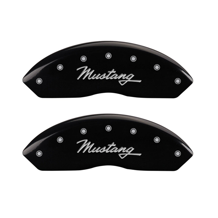 Mustang Classic Cursive Logo Type MGP Caliper Covers 10014FMCCBK with Black Powder Coat Finish and Silver Characters, (Set of 2)