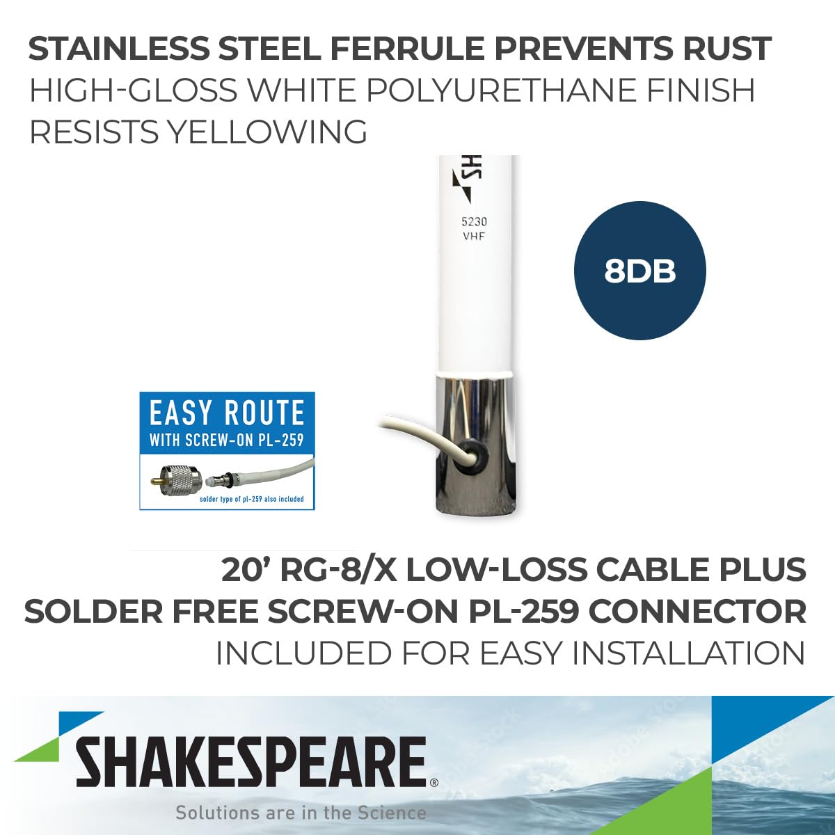 Galaxy Shakespeare 5230 VHF Marine Band Antenna, 14'