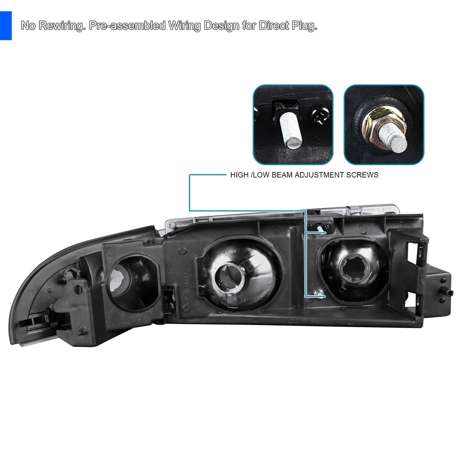 Black Headlights + Corner Signal Lights SPEC-D TUNING Compatible with 1994-1996 Chevy Impala, 1991-1996 Chevy Caprice, Left + Right Pair Head Lights Lamps Assembly