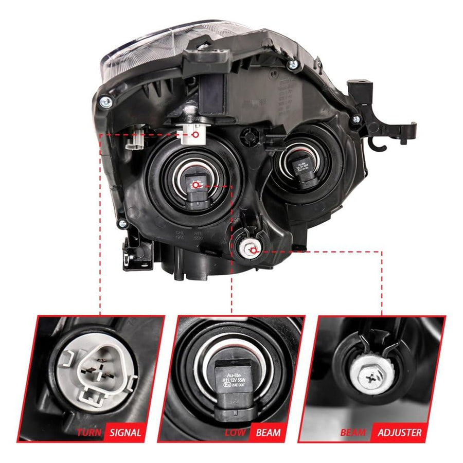 Black ANZO Compatible Replacement Projector Headlight (Halogen Type) for Nissan Altima 2010-2013