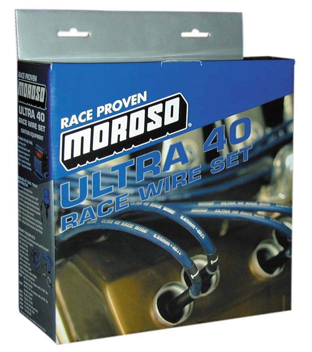 Moroso Blue Sleeved Ultra 40 Spark Plug Wires, Fits Big Block Chevy w/Non HEI Crab Cap, 90 Degree Plug Ends