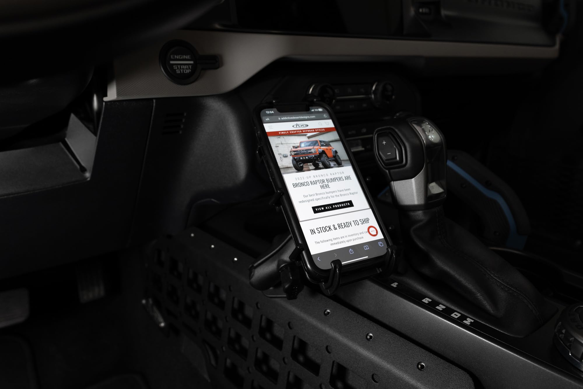 Molle Panels Center Console for The 2021-2024 Ford Bronco & 2022-2024 Ford Bronco Raptor | Digital Device Mounts | PEM Nuts for 10-24 Accessory Bolts | Made in America | Addictive Desert Designs
