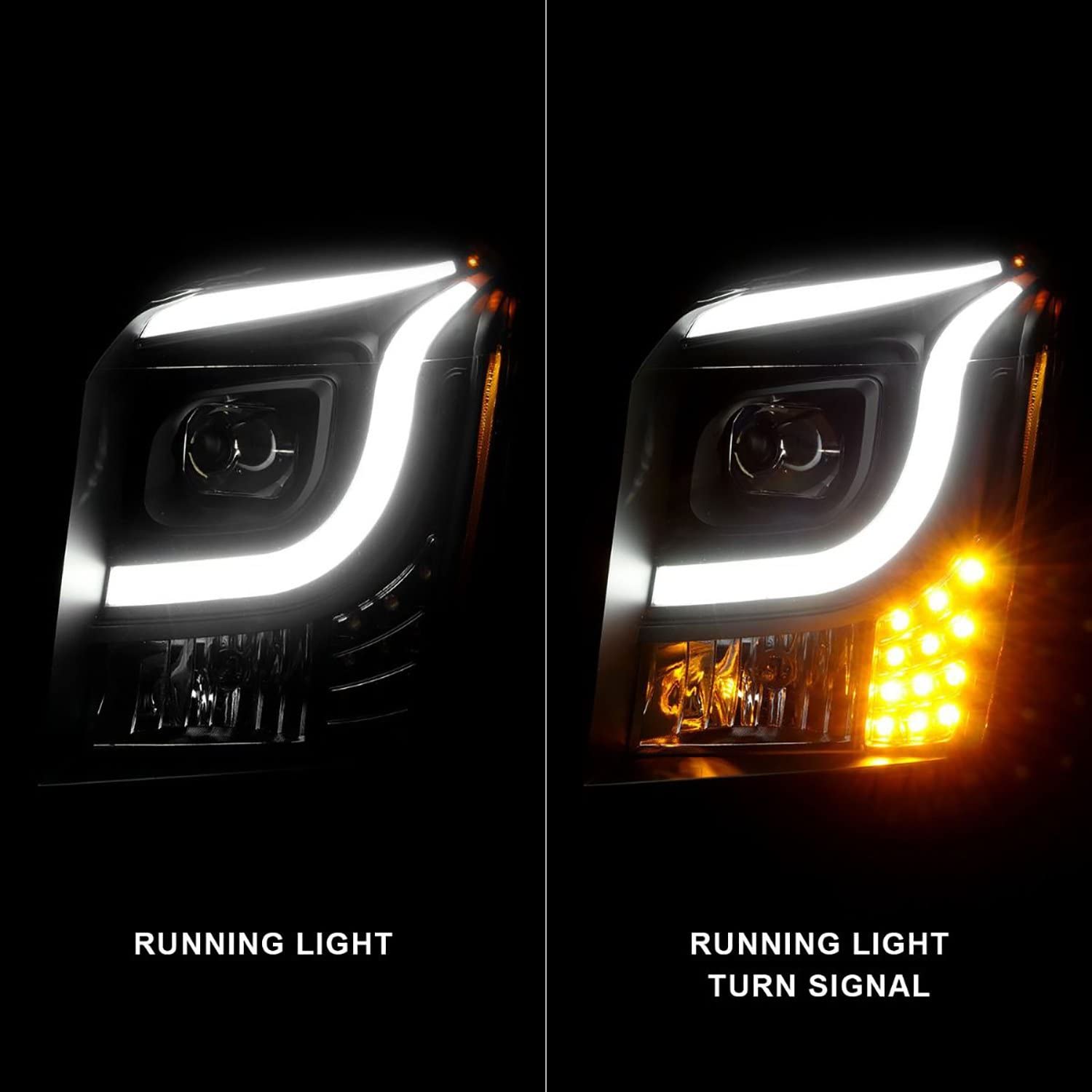 Anzo (111535) 15-17 GMC Yukon/Yukon XL Projector Headlights Clear Lens/Black Housing (w/Light Bars)