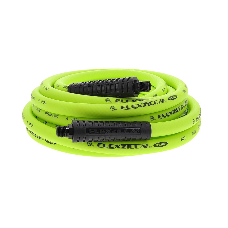 Air Hose Flexzilla, 3/8 in. x 25 ft., 1/4 in. MNPT Fittings, Heavy Duty, Lightweight, Hybrid, ZillaGreen - HFZ3825YW2