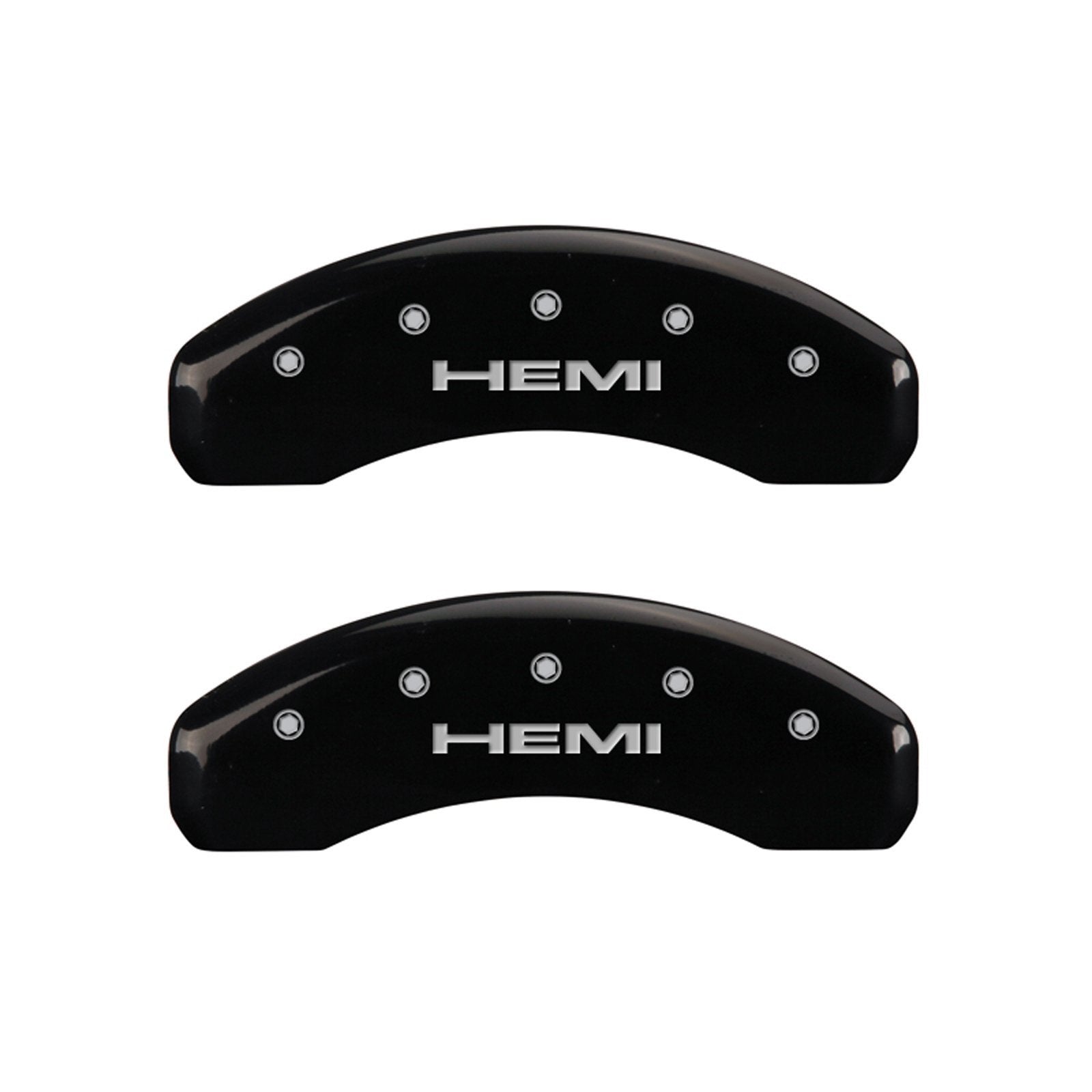 MGP Caliper Covers 'Hemi' 42002SHEMBK Engraved Caliper Cover with Black Powder Coat Finish and Silver Characters, (Set of 4)