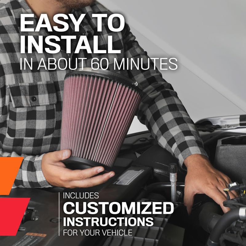 Cold Air Intake System K&N: High-Flow Air Filter, Increase Performance & Acceleration: Compatible with 2015-2017 Ford: Mustang, 57-2589