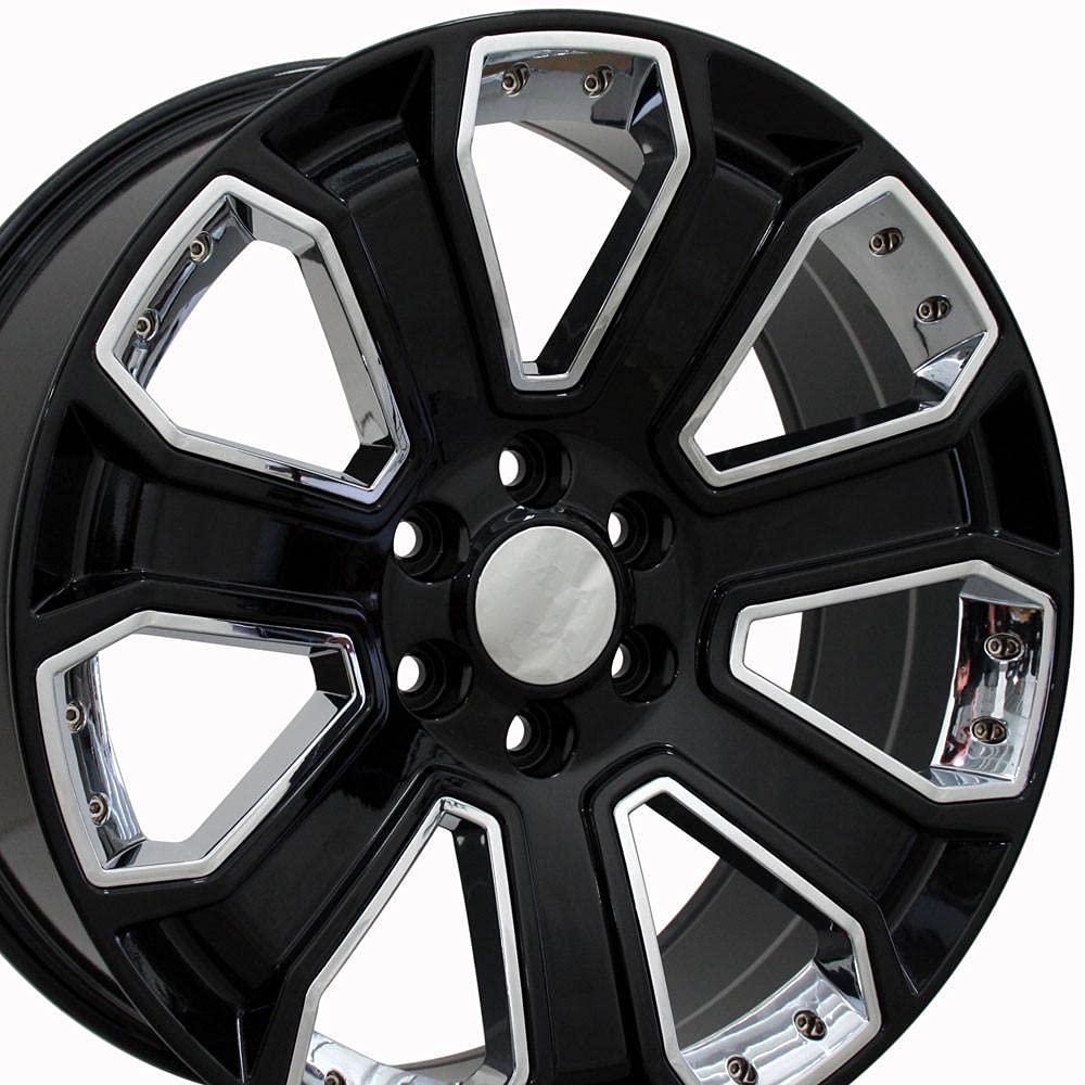 22 Inch OE Wheels CV93B Rim Fits Silverado 1500 Style 6x139.7 22x9 Gloss Black with Chrome Insert - Hollander 5660 (1)