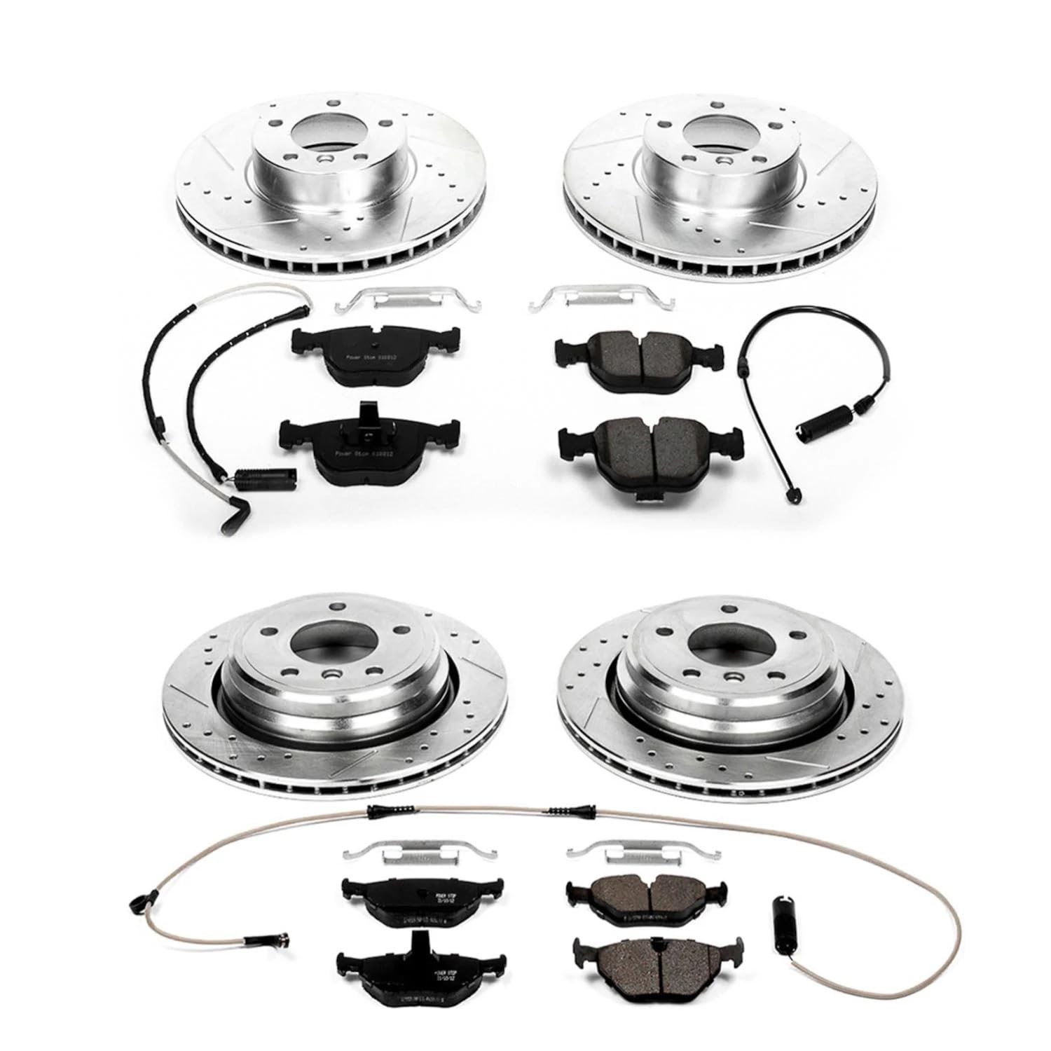 Power Stop K946 Z23 Carbon Fiber Brake Pads Front and Rear with Drilled & Slotted Brake Rotors Kit For BMW 540i 2000-2003 [Model Specific]