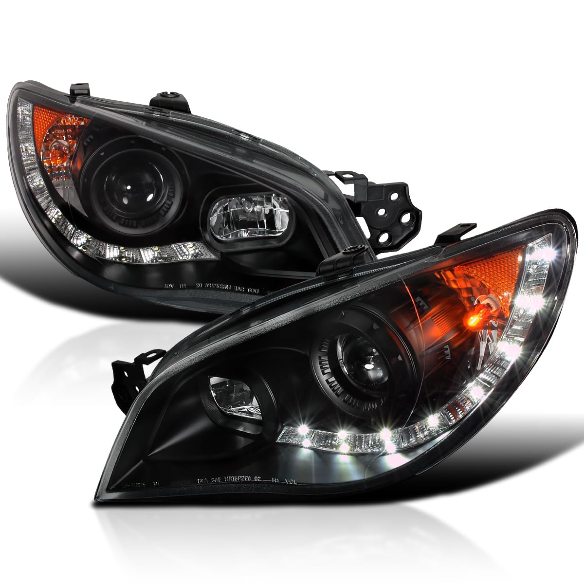 Black Projector Headlights w/LED Strip SPEC-D TUNING Compatible with 2006-2007 Subaru Impreza WRX, Left + Right Pair Headlamps Assembly