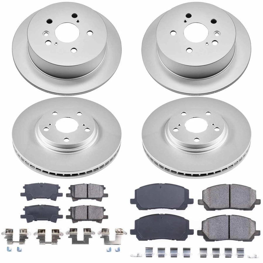 Power Stop CRK4531 Brake Rotor & Coated Ceramic Brake Pads- front & rear For Toyota Highlander 2004-2007 [Model Specific]