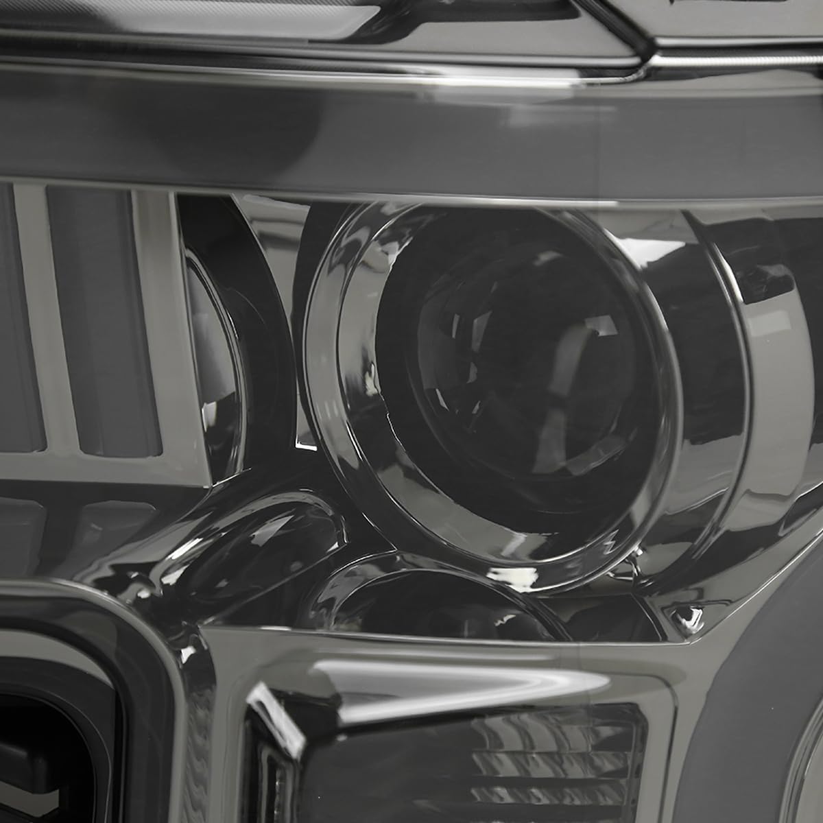 Smoke SPEC-D TUNING Projector Headlights w/LED Light Bar Compatible with 2015-2017 Ford F-150, Left + Right Pair Headlamps Assembly