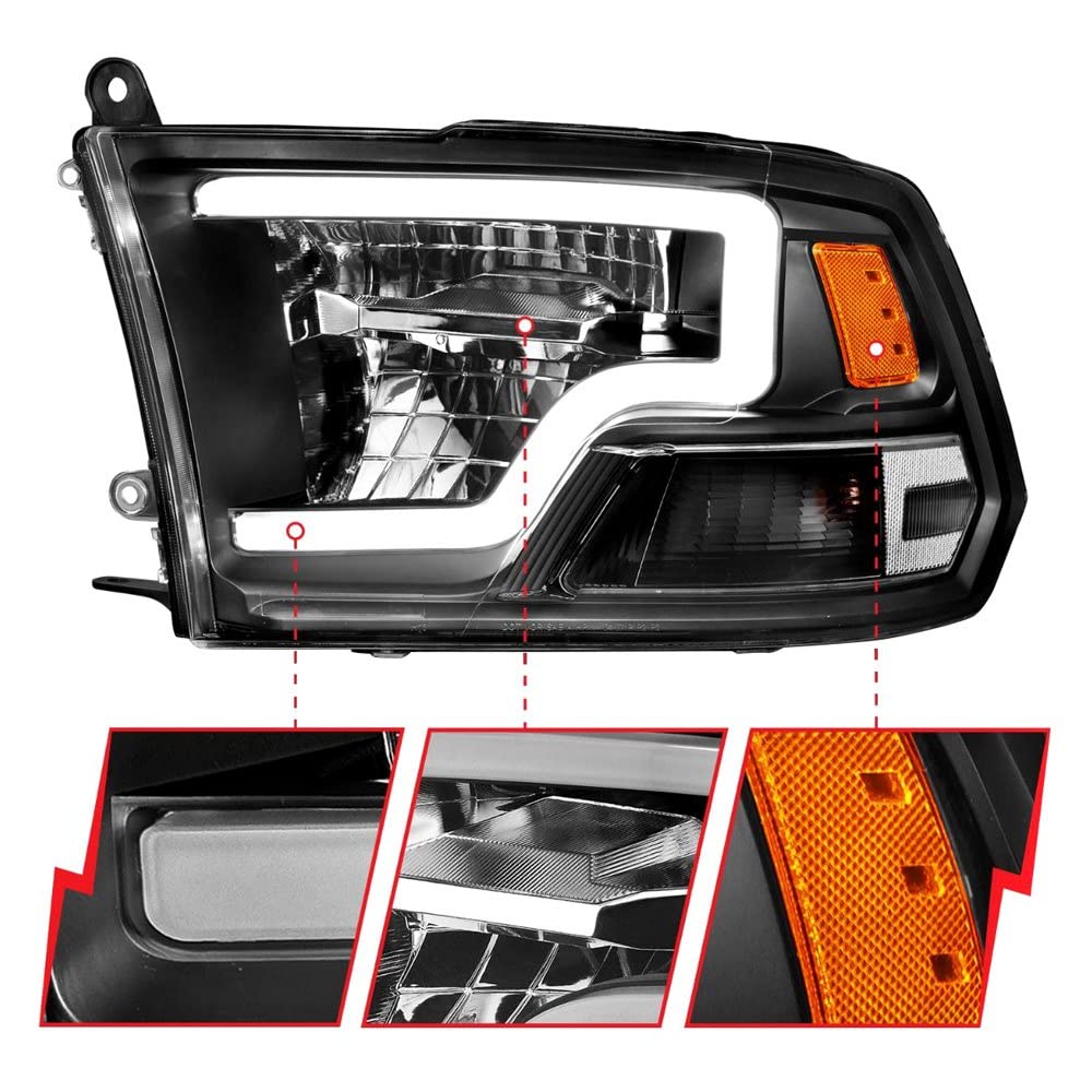 2009-2020 Dodge Ram 1500 ANZO (111539) Full LED Square Projector Headlights w/Chrome Housing Black Amber