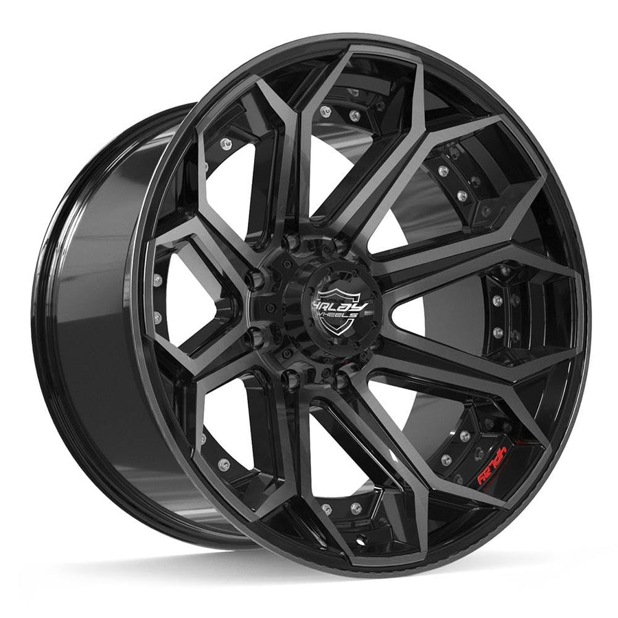 4PLAY 22 Inch Wheels Rim 4P80R Fits 8x180 22x12 Gloss Black Brushed with Tinted Clear (1)