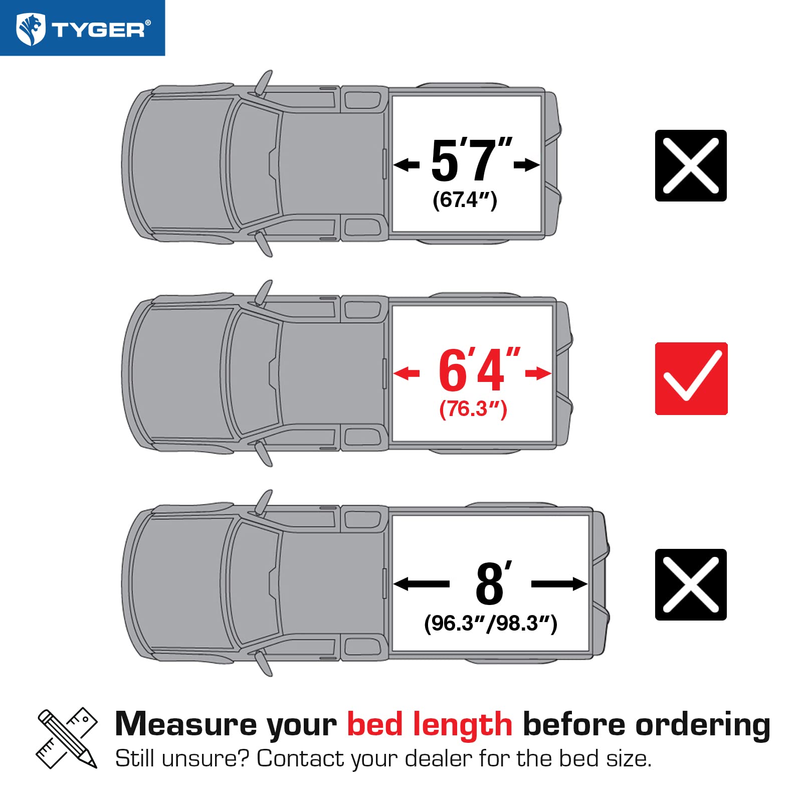 Tyger Auto T3 Soft Tri-fold Tonneau Cover Truck Bed Compatible with 2002-2018 Dodge Ram 1500; 2003-2026 2500 3500; 2019-2024 Classic | 6'4" (76") Bed | TG-BC3D1011
