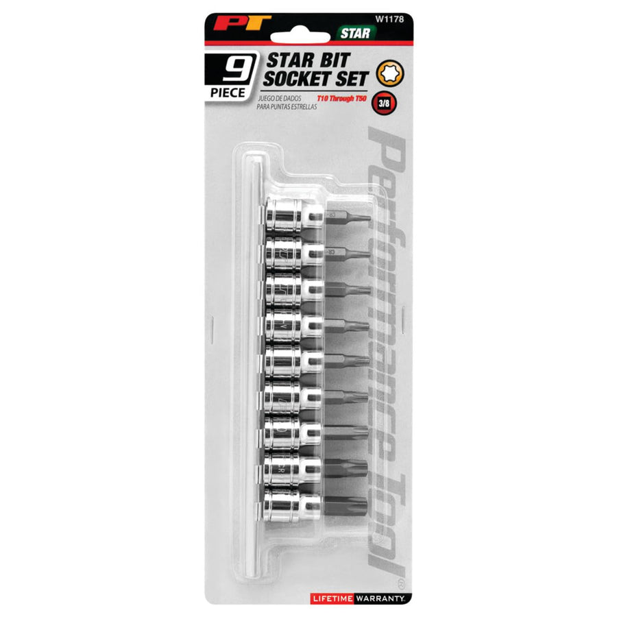 W1178 Performance Tool Professional Sand Finish Torx Bit Set with Bonus Storage Rail - Hardened Alloy Steel Bits in Sizes T10 to T50