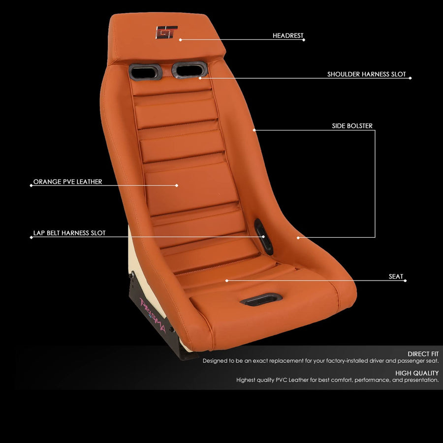 NRG Innovations Prisma GT Fixed Back Bucket Racing Seat with Brown Leather Brown Stitching/Stardust Off-White Back, PRI-100BR