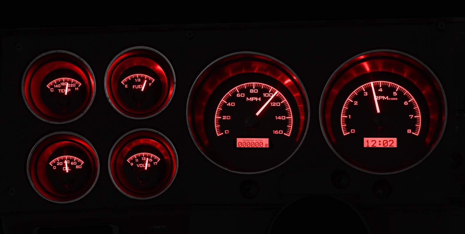 Dakota Digital VHX Analog Dash Gauges System 73-87 Chevy GMC Pickup Truck Black Alloy Red VHX-73C-PU-K-R