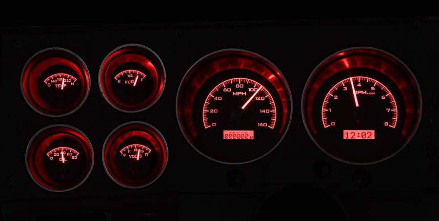 Dakota Digital VHX Analog Dash Gauges System 73-87 Chevy GMC Pickup Truck Black Alloy Red VHX-73C-PU-K-R