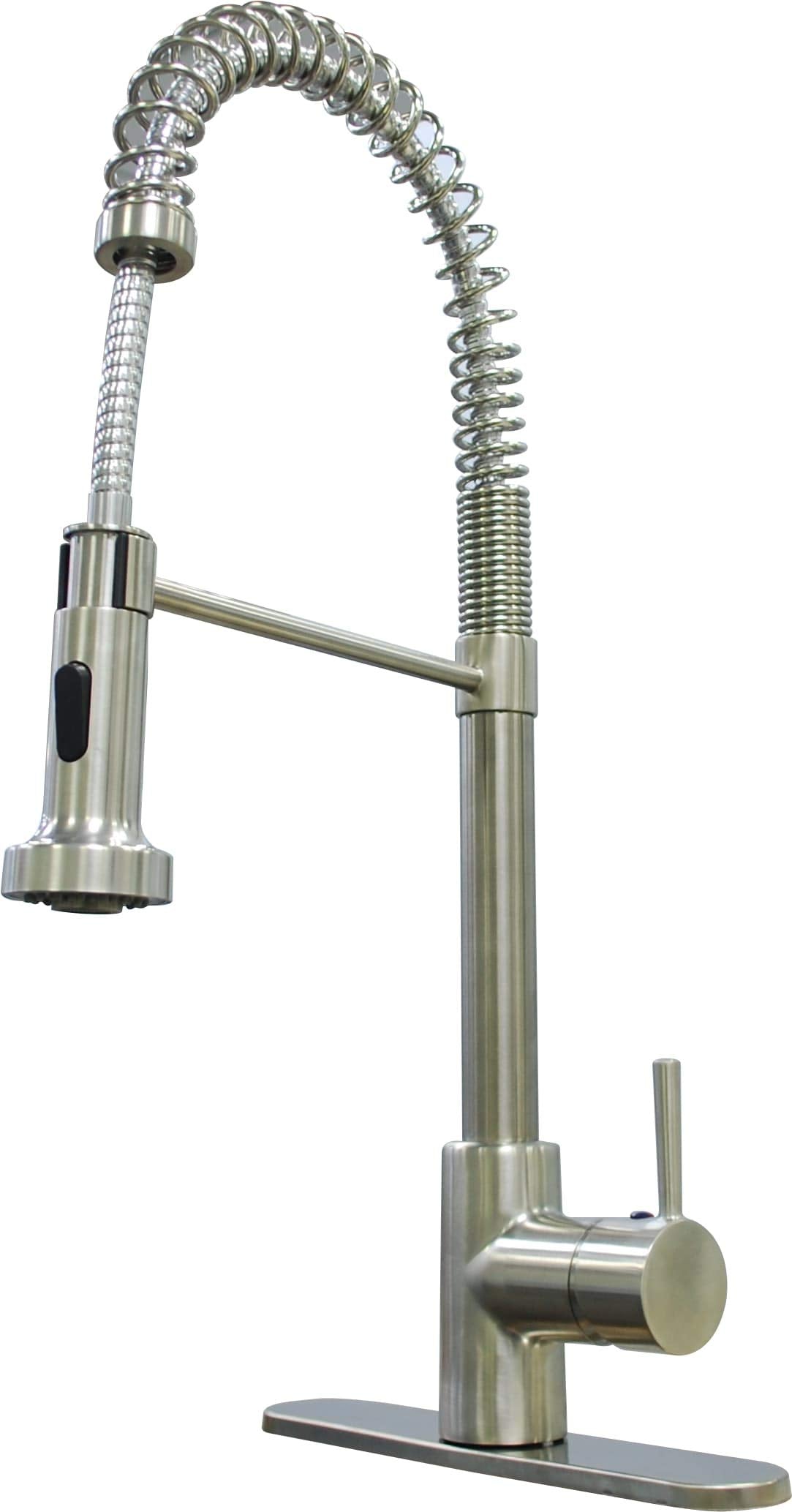 American Brass Empire Faucets SP5000N-A RV Kitchen Faucet with Hi-Arc Coiled Hammer Spout, Single Lever Handle and Pull-Down Sprayer - 8", Brushed Nickel