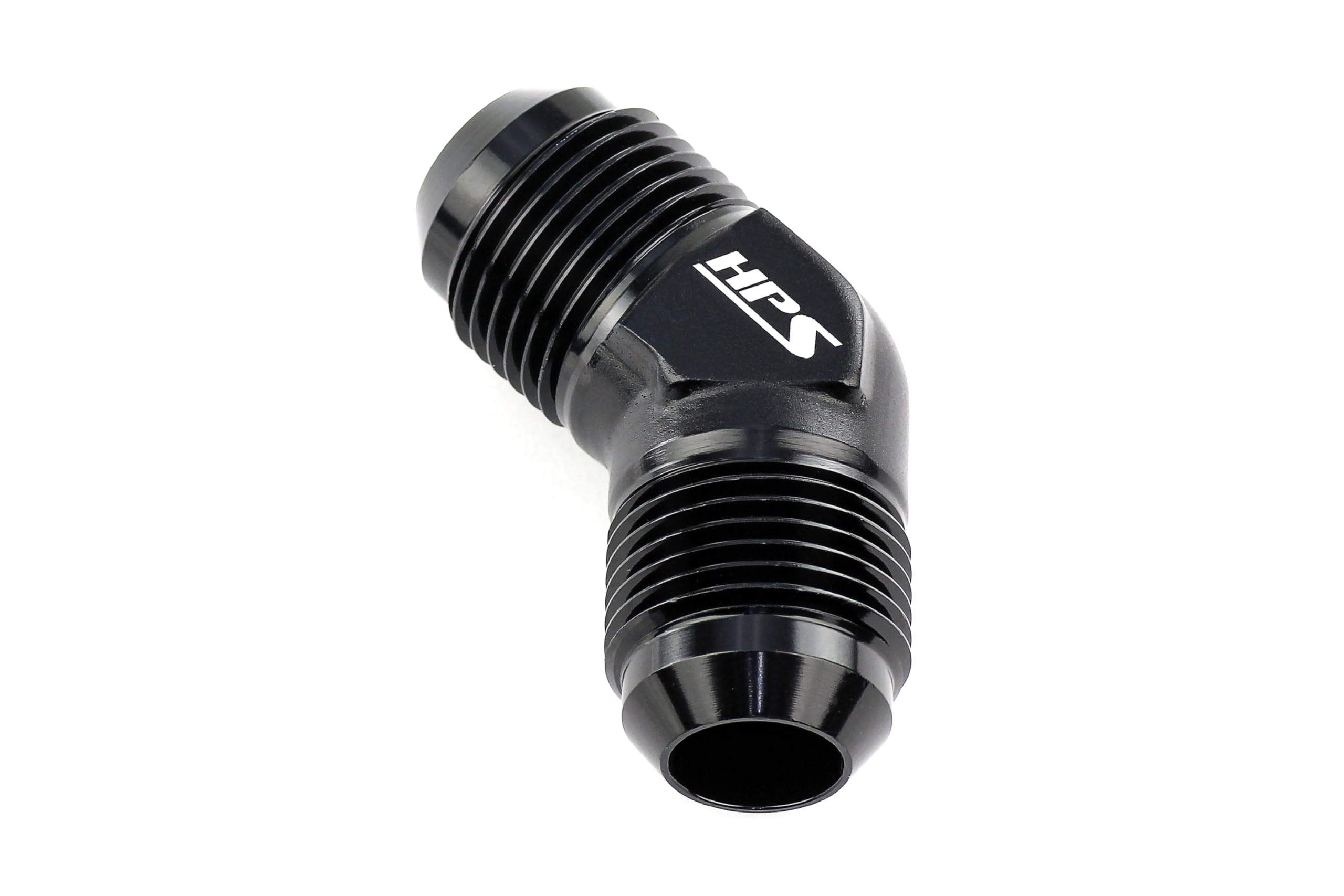 HPS AN Union Adapter Fitting AN813-8, Male to Male, Aluminum, Size: AN-8, Angle: 45 Degree, Black