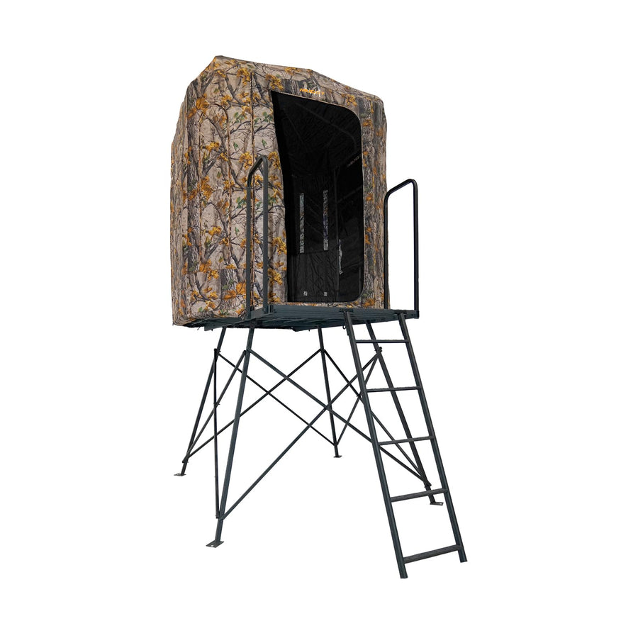Muddy 360 Soft Side Resistant Heavy-Duty Powder Coated Steel Hunting Blind - Insulated Fabric Walls, Floor Pad, Silent Zipper Window System w/Sliding Mesh Backing - 5ft Deluxe Tower Platform