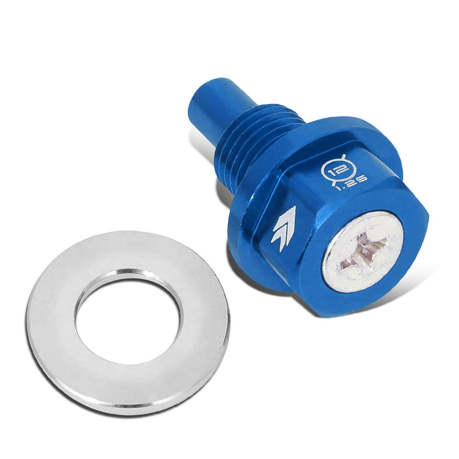 NRG Innovations Magnetic Oil Drain Plug, Engine Oil Drain Nut M14 X 1.5 Thread Size w/ Washer, Blue, T-6061 Aluminum w/ Stainless Steel Internal Magnet, NRG-NOP-200BL